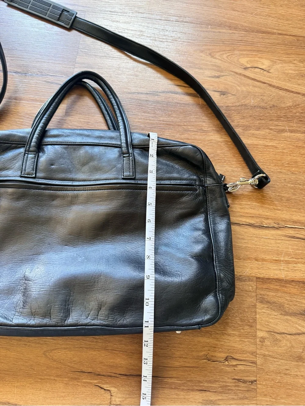 PERLINA Black Leather Laptop Handbag Purse Tote